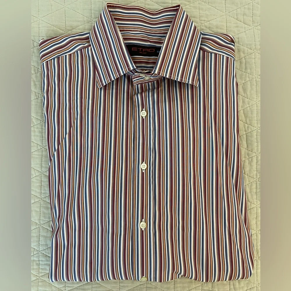 ETRO made in‎ italy Multicolor Stripe Spread Collar Sport Shirt Size 44 $425
